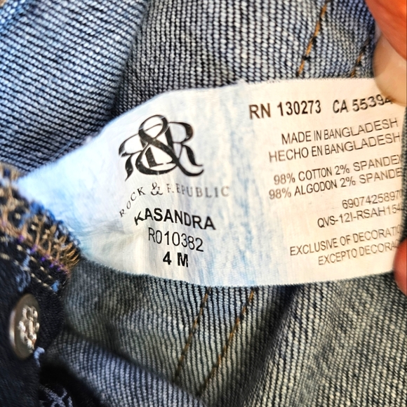 Rock & Republic Dark Wash Denim Jeans Kasandra Bootcut Embellished Logo Pockets - Picture 11 of 11